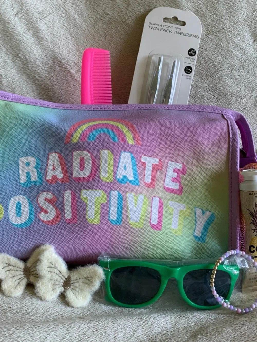 Radiate Positivity Rainbow Cosmetic Bag - Pastel Purple Gradient